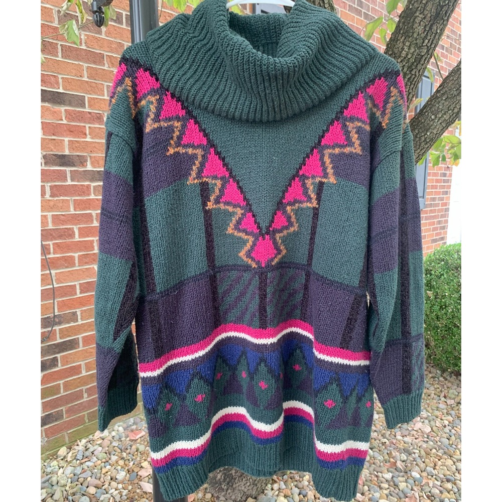 Vintage Jeanne Pierre‎ Collection Sweater Tunic Medium Green Knit Pattern